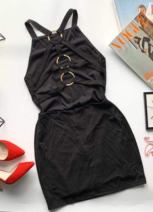 👗соблазнительное чёрное платье миди/облегающее платье открытая спина с золотыми вставками👗6 фото