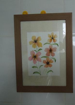 Акварель цветы в рамке под стеклом, с паспарту,размер 25*34 см3 фото