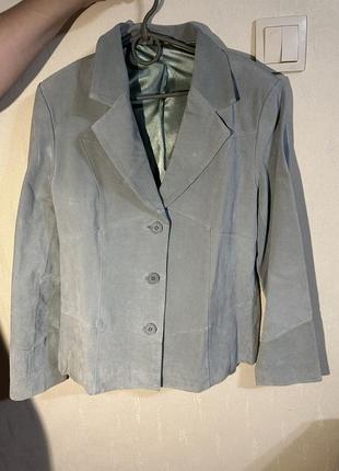 Пиджак куртка кожаный замшевый бирюзовый  46-481 фото