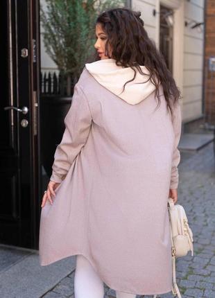 Пудровое стильное женское пальто из трикотажного кашемира батал с 48 по 62 размер3 фото
