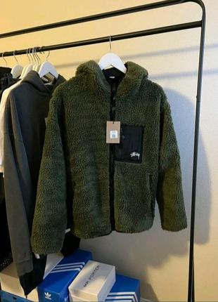 Скидка ! шерпа stussy  . sherpa stussy jacket olive  .  плюшевая куртка стуси