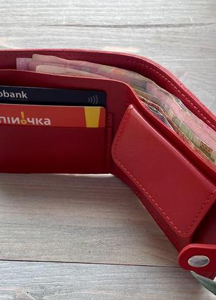 Червоний жіночий гаманець шкіряний кошелек із натуральної шкіри портмоне на 4 відділи «серця» ручна робота україна6 фото