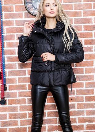 Стильная черная женская куртка на синтепоне демисезонная женская куртка с поясной курткой куртка с сумкой2 фото