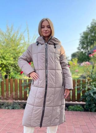 Женская длинная зимняя куртка бежевая большие размеры1 фото