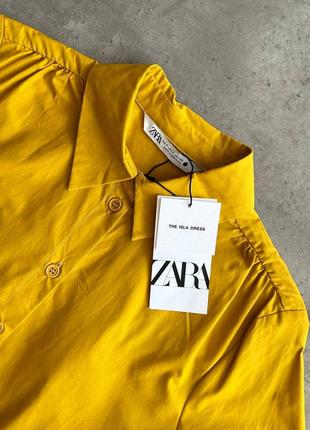 Яркое хлопковое платье миди от zara, горчичное платье, желтое платье, хлопок3 фото