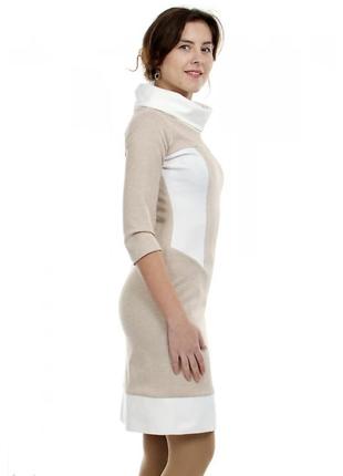 Женское бежевое платье с белым воротником рукав три четверти размер м2 фото
