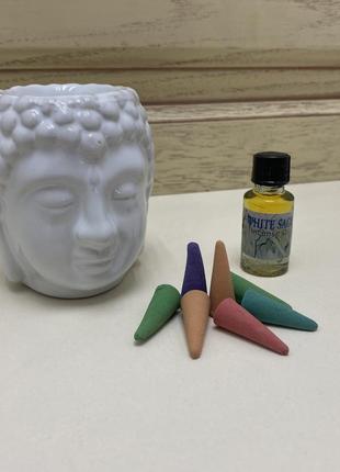 Комплект аромалампа будда конуси та олія na0012 фото