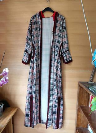 Платье кафтан в клетку  капюшоном / марокканский кафтан / кимоно