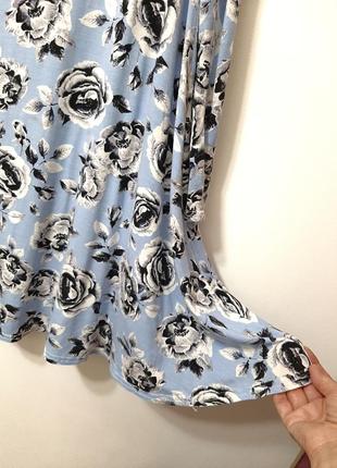 Ночнушка англійська сукня-трапеція блакитне квіти білі-чорні довгі рукави трикотаж жіноче5 фото