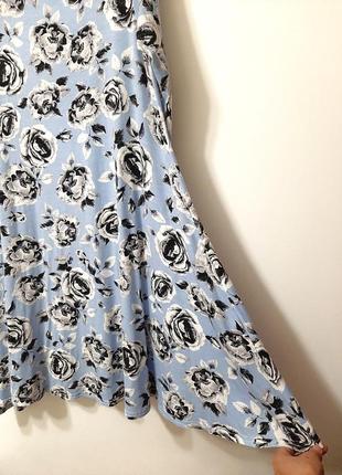 Ночнушка англійська сукня-трапеція блакитне квіти білі-чорні довгі рукави трикотаж жіноче6 фото