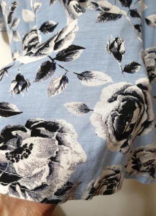 Ночнушка англійська сукня-трапеція блакитне квіти білі-чорні довгі рукави трикотаж жіноче10 фото