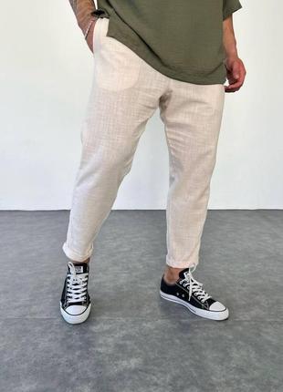 Чоловічі літні лляні штани бежеві1 фото