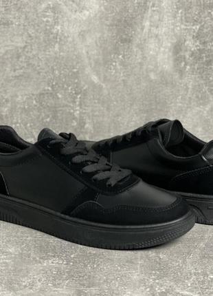 Мужские демисезонные черные кеды из эко-кожи со вставками из замши, крутая стильная обувь, китай5 фото