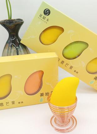 Спонж яйце для макіяжу набір 3 шт у коробочках манго