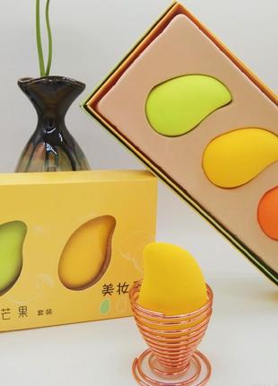 Спонж яйце для макіяжу набір 3 шт у коробочках манго4 фото