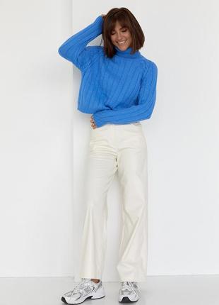 Женский вязаный свитер с рукавами-регланами - синий цвет, l (есть размеры)3 фото