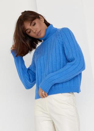 Женский вязаный свитер с рукавами-регланами - синий цвет, l (есть размеры)7 фото