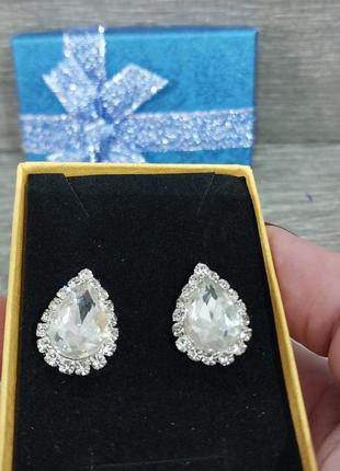 Яркая классика крупные женские серьги "алмазные капельки в серебре" - элегантный подарок девушке2 фото