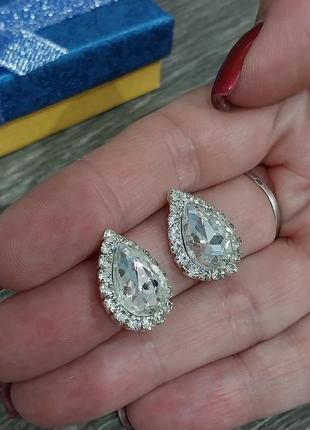 Яркая классика крупные женские серьги "алмазные капельки в серебре" - элегантный подарок девушке6 фото