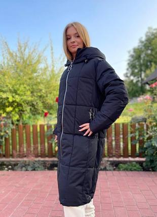Жіноча довга зимова куртка чорна великі розміри2 фото