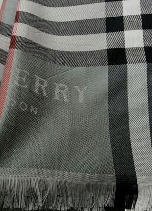 Шарф в стилі  burberry унісекс кашеміровий сіро зелений4 фото