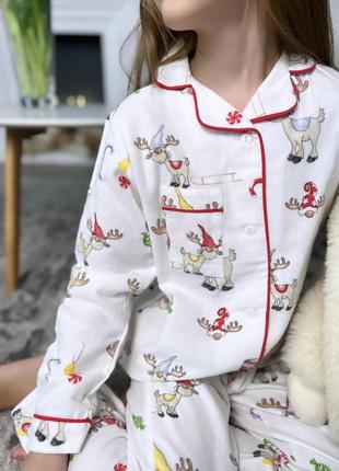 Детская новогодняя теплая пижама в олени фланелевая детская пижама новогодняя пижама3 фото