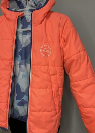 Куртка детская осень-зима 6/7/8 р двусторонняя синяя/оранжевая