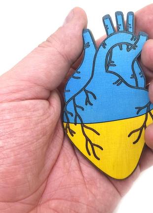 Деревянный магнит на холодильник "украинское сердце" 10х6 см2 фото