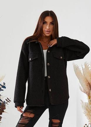 Тепла сорочка баранець на ґудзиках чорний р. 42-48