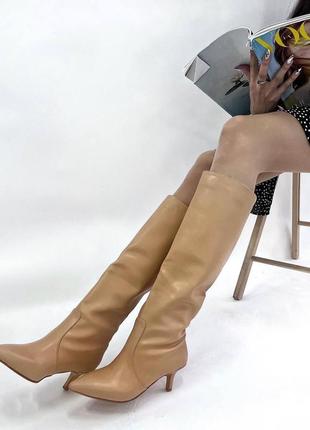 Высокие женские сапоги на каблуке до колена2 фото