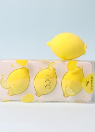 Спонж яйце для макіяжу набір 3 шт у коробочках лимон2 фото