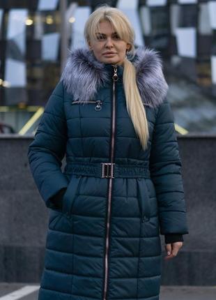 Длинная зимняя стеганая куртка с мехом и поясом, разные цвета, большие размеры1 фото