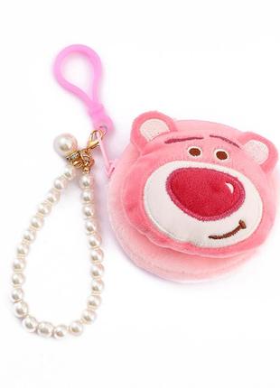 Плюшевий дитячий гаманець, мінісумочка, брелок, з ведмедем лотсо (рожевий)3 фото
