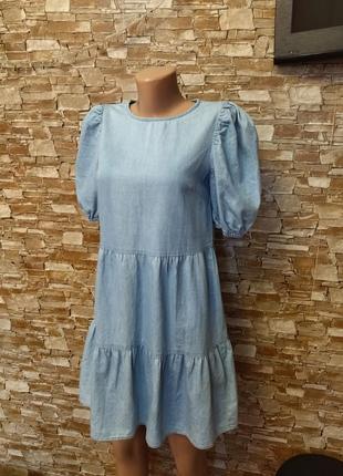 Джинсовое платье,платьице,хлопковое голубое платье,рюши, sister