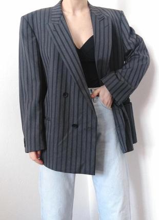 Винтажный пиджак в полоску шерстяной жакет полоска шерстяной пиджак серый блейзер шерсть жакет винта10 фото