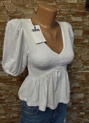 Хлопковая,белоснежная блуза,белый топ,втягивающая резинка,asos4 фото