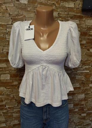 Хлопковая,белоснежная блуза,белый топ,втягивающая резинка,asos3 фото