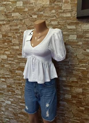 Хлопковая,белоснежная блуза,белый топ,втягивающая резинка,asos5 фото