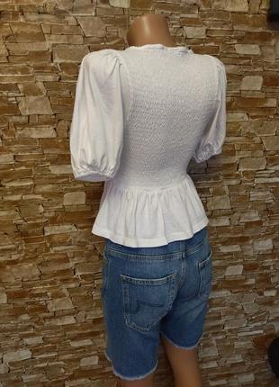 Хлопковая,белоснежная блуза,белый топ,втягивающая резинка,asos8 фото