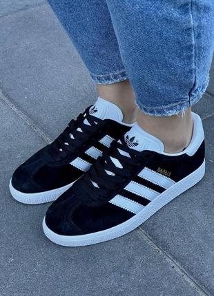 Женские кроссовки adidas gazelle black white 37-38-39-40-41