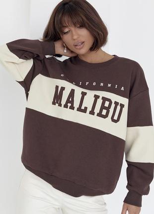 Теплый молодежный свитшот с надписью malibu