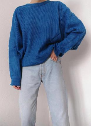 Винтажный свитер электрик синий джемпер оверсайз свитер корея джемпер пуловер реглан винтаж2 фото