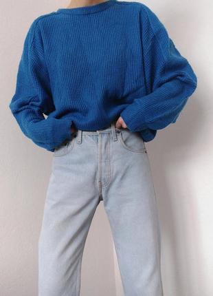 Вінтажний светр електрик синій джемпер оверсайз светр корея джемпер пуловер реглан вінтаж