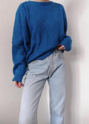Винтажный свитер электрик синий джемпер оверсайз свитер корея джемпер пуловер реглан винтаж5 фото