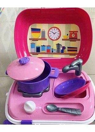 Кухня з набором посуду технок 6061 у валізі плита мийка каструля тарілки прилади пластик дитяча іграшка