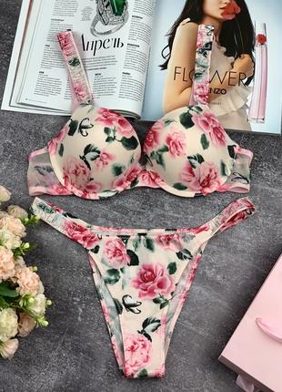 Комплект жіночої спідньої білизни квіти victoria's secret