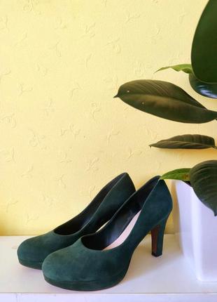 Туфлі жіночі clarks kendra dark green зелені підбори замш