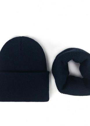 Зимовий набір рубчик шапка з флісом і хомут, набір на зиму шапочка на флісі і снуд, тепла шапочка рубчик з відворотом, шапка рубчік9 фото