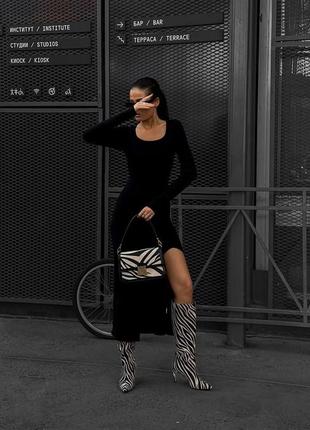 Платье миди с разрезом женское чёрного цвета3 фото