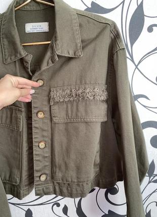 Джинсова куртка піджак жакет хакі zara h&amp;m dilvin джинсовая куртка коронованы куртка хаки пиджак3 фото